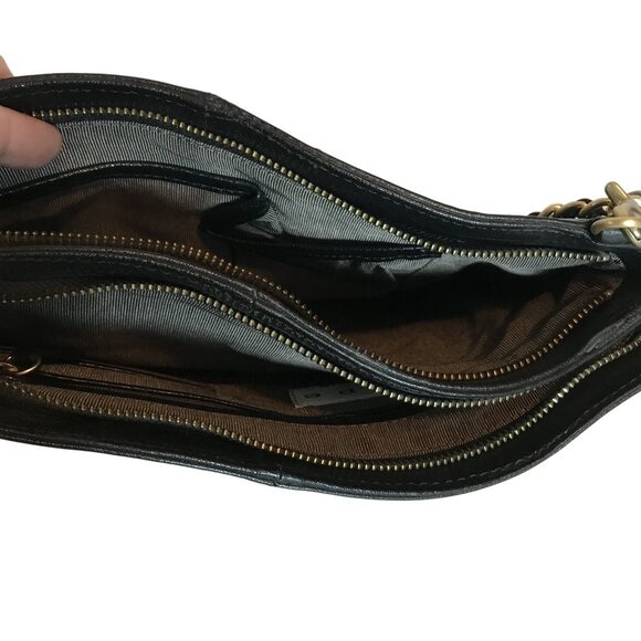VTG Y2K Womens Black Leather Envelope Shoulder Bag With Gold Chain Strap - Picture 6 of 10